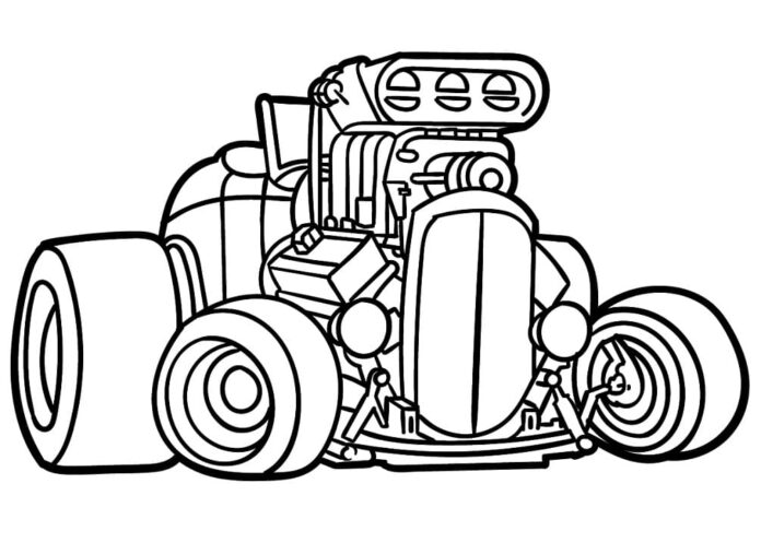 Tulostettava Hot Rod värityskirja, jossa on suuri moottori