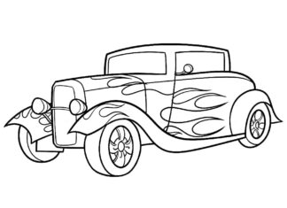 Hot Rod coloring book with flames to print