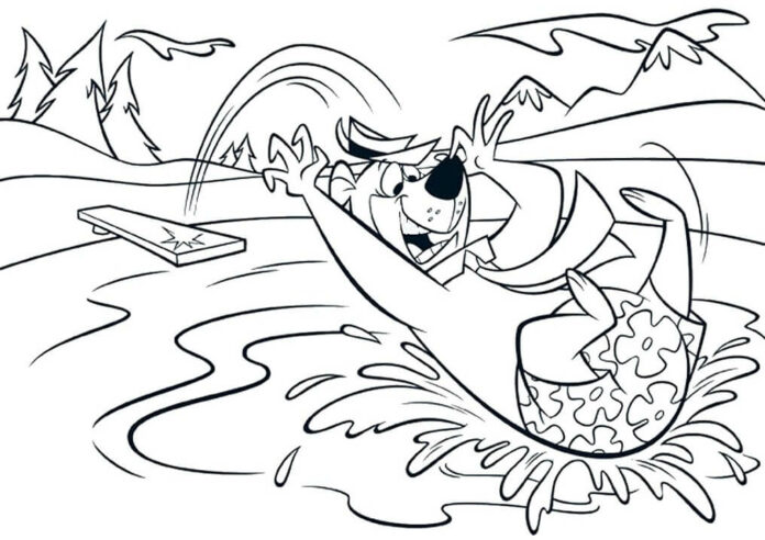 Coloring Book Yogi Jumps into the Water