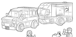 Färgbok för Lego husbil och husvagn som går att skriva ut