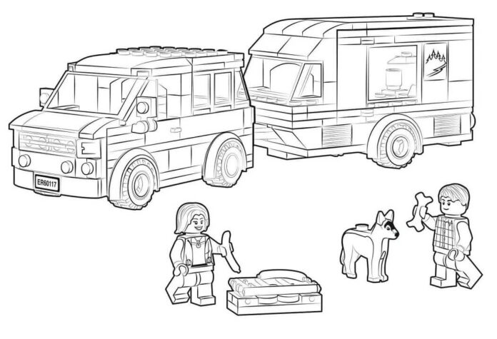 Lego-campingvogn og campingvogn til udskrivning og farvelægning