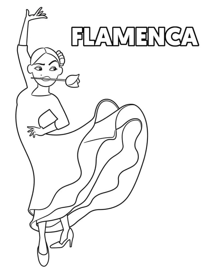 Värityskirja nainen tanssii Flamengo tulostettava