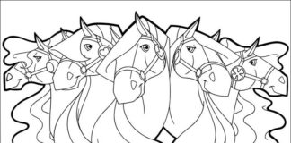 Farvelægningsbog til udskrivning Heste og ponyer fra eventyret Horseland