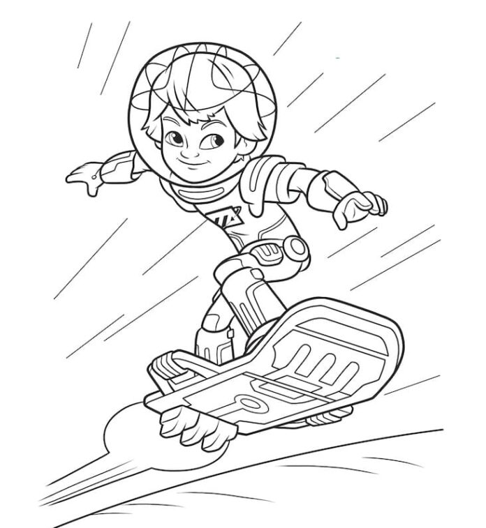宇宙スケートボードとマイルス・カリストの印刷用塗り絵ブック