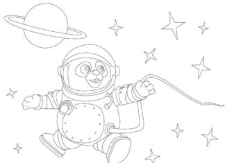 Färgbok att skriva ut Kosmonaut i rymddräkt