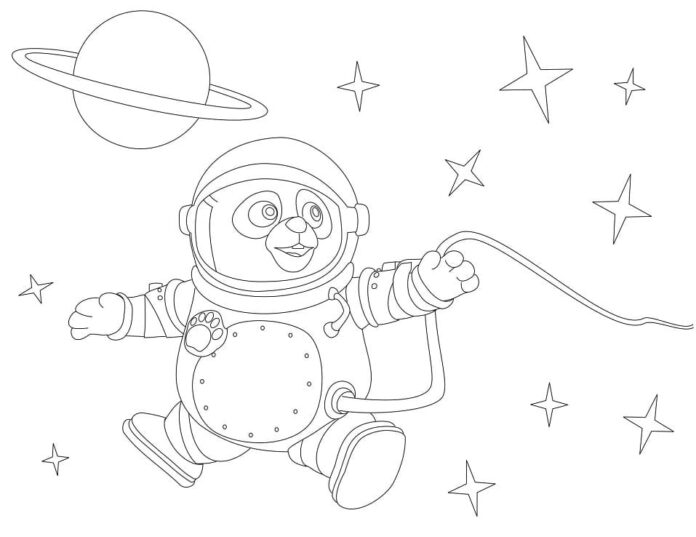 Printable Cosmonaut in a spacesuit coloring book