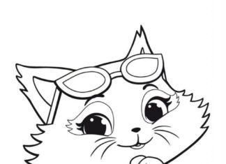 Farvelægningsbog til udskrivning Kat med briller fra eventyret