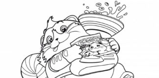 Printable Cat with cereal coloring book