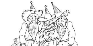 Printable coloring book Dwarves from the fairy tale of Oz