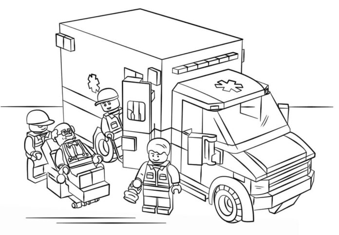 Färgbok för Lego City Ambulans och läkare som kan skrivas ut