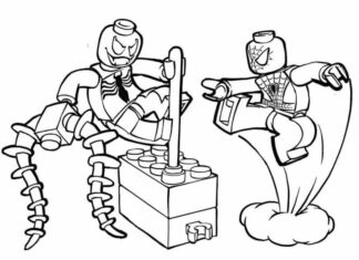 Lego SpiderMan coloring book fights the enemy printable