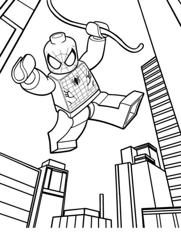 Lego Spiderman coloring book in the city printable for boys