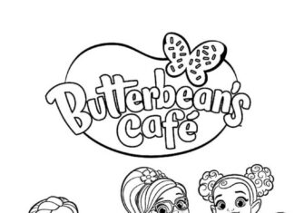 Omalovánky s logem k vytisknutí a dívky z Butterbean's Cafe