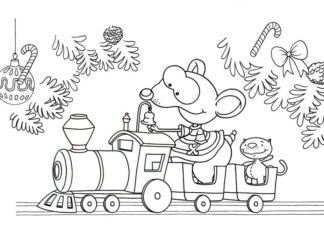 Livre de coloriage imprimable Locomotive avec Toupie et Binou