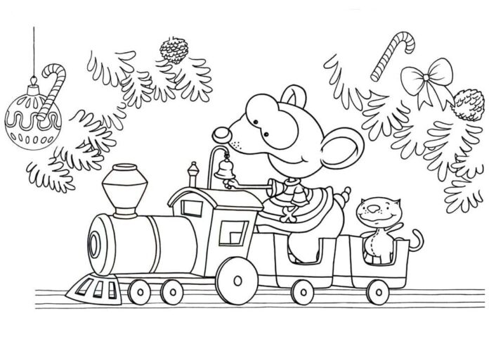 Livro de colorir para impressão Locomotiva com Toopy e Binoo