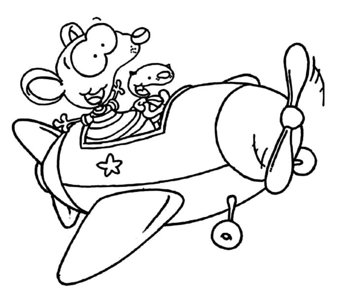 Airplane flight coloring book from cartoon to print