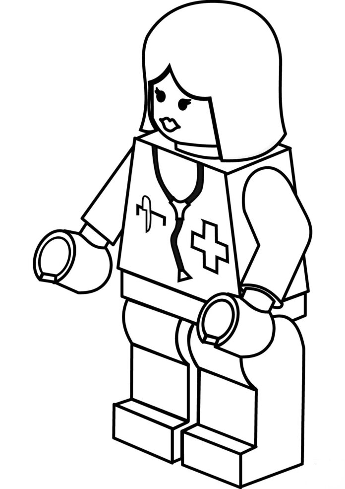 Livro para colorir com impressão da Enfermeira Humana da Cidade de Lego