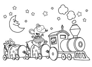 Kolorowanka Magiczny pociąg z bajki dla dzieci do druku