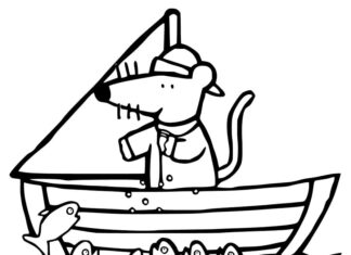 Coloring book Maisy catches fish to print