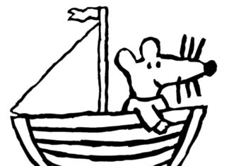 Maisys malebog i en båd, som kan udskrives