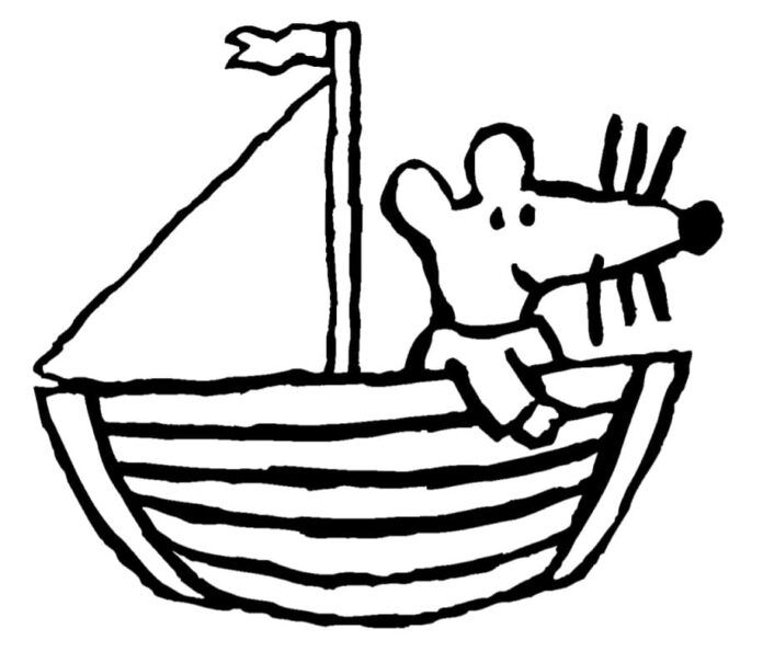 Livro colorido imprimível da Maisy em um barco