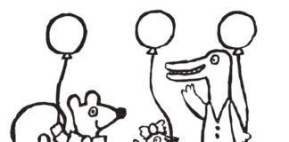 Maisys malebog med balloner og venner til udskrivning