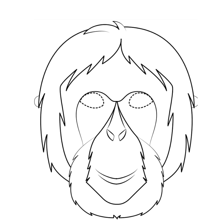 Farvelægningsbog med orangutangmaske til udskrivning