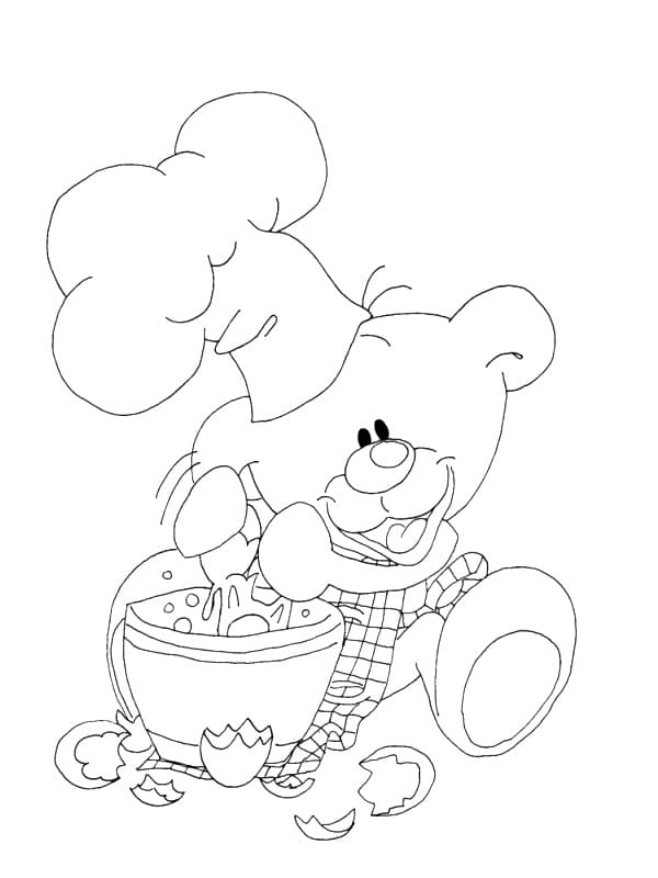 Livre à colorier L'ours Pimboli cuisine dans la cuisine à imprimer