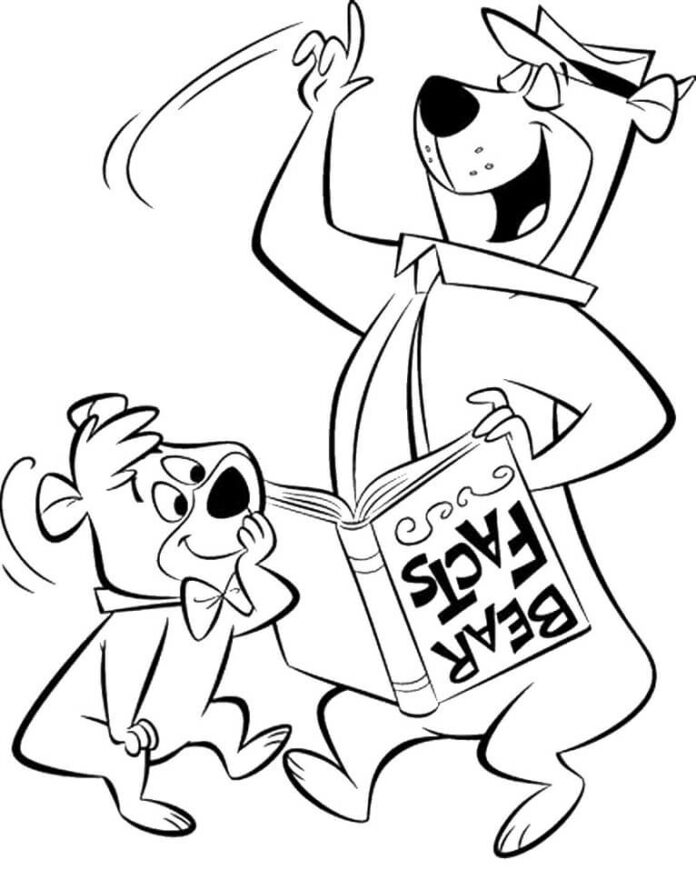 Livre à colorier Yogi Bear lit des livres