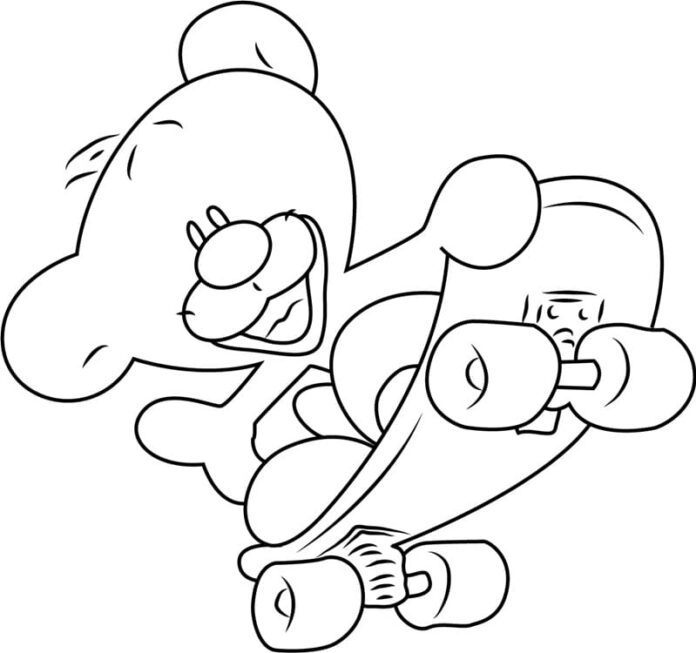 Omalovánky k vytisknutí Medvídek skáče na skateboardu