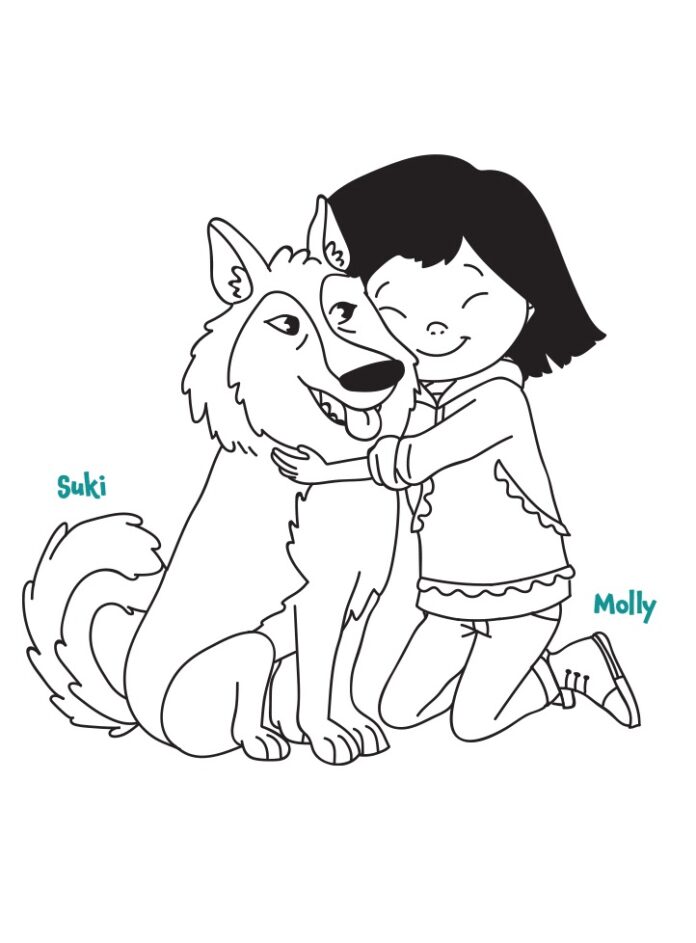 Molly of Denali tulostettava värityskirja koiran kanssa