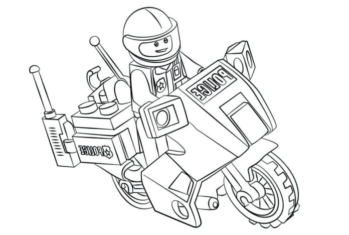 Lego politi motorcykel malebog til drenge til udskrivning