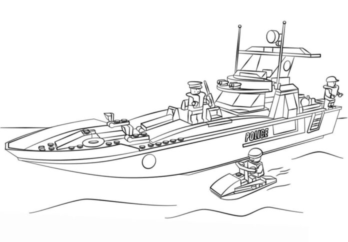 Lego Police Motorboat Färgbok att skriva ut