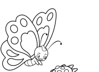 Printable coloring book Butterfly in flight