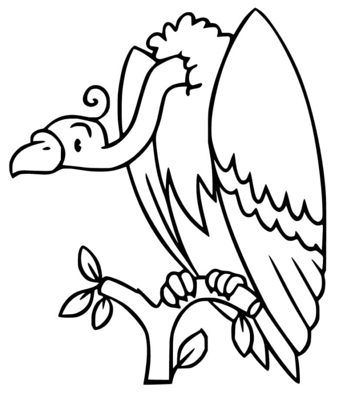 Livre de coloriage en ligne Un vautour est assis sur une branche
