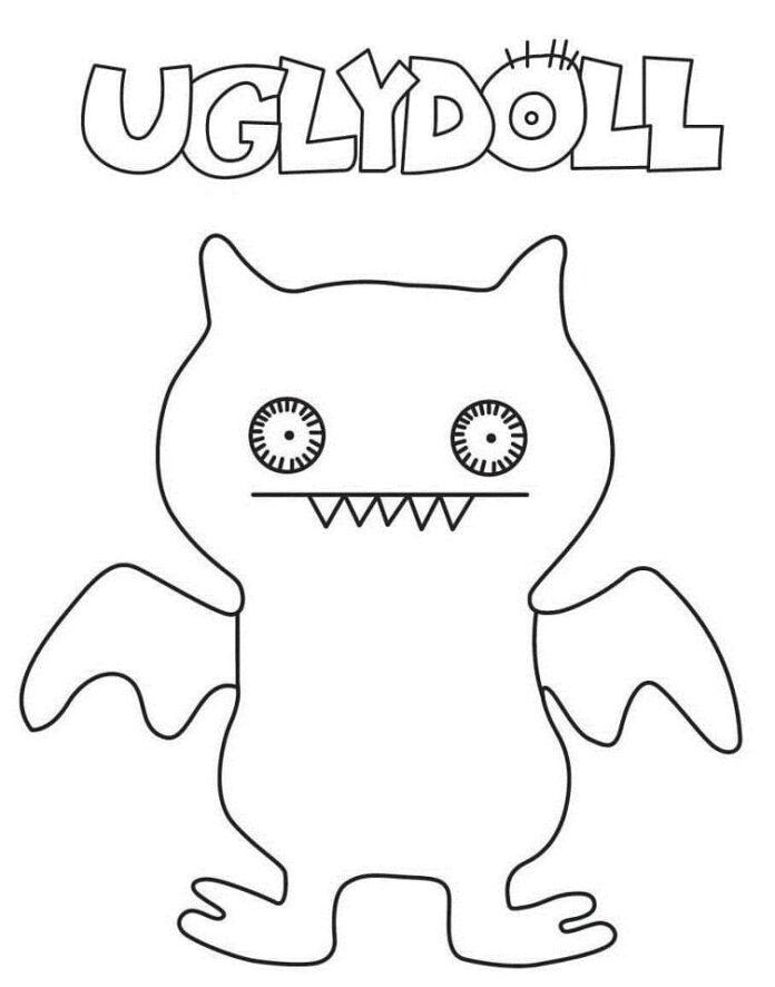Tulostettava värityskirja Kuvateksti ja logo UglyDollsilta