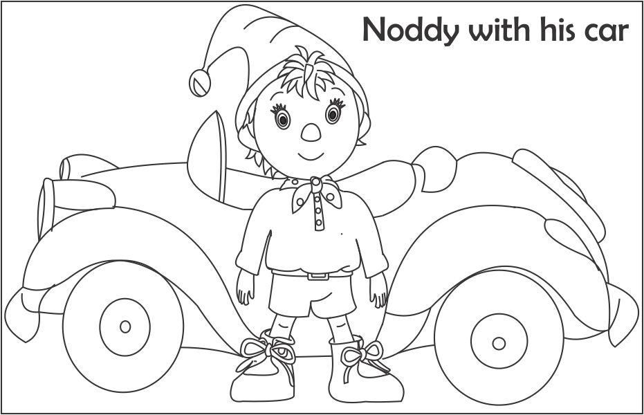 Noddy and his car coloring book to print and online