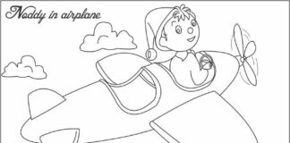 Värityskirja Noddy lentää lentokoneella tulostaa