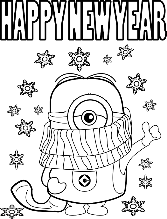 Livro de Ano Novo imprimível para colorir os Minions