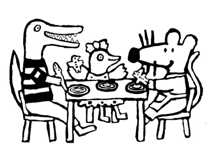 Printable colouring book Maisy's dinner with her friends