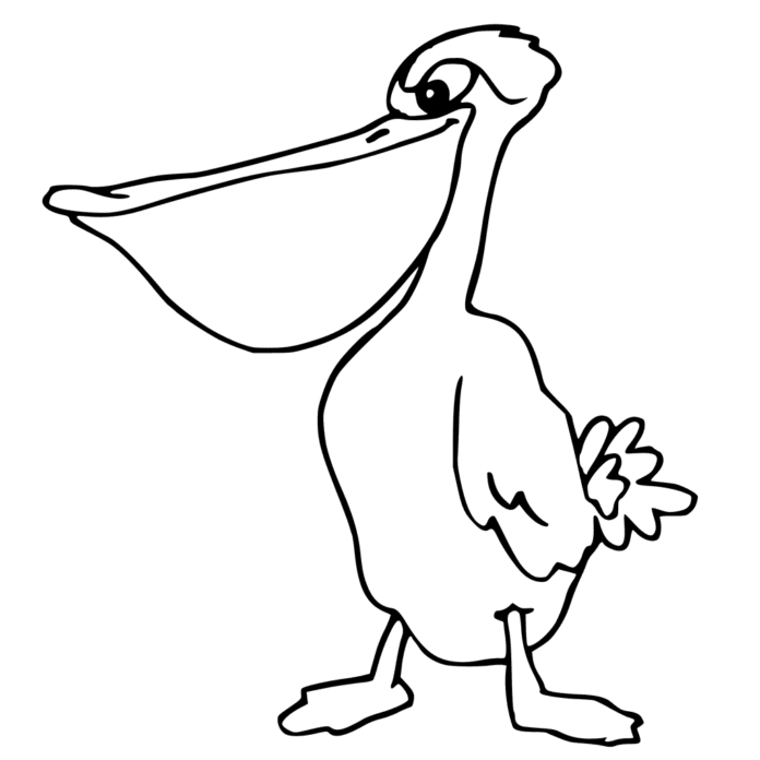 Tecknad pelikan som kan skrivas ut och färgläggas för barn
