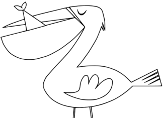 Teckningsbok för barn som kan skrivas ut Pelikan äter fisk