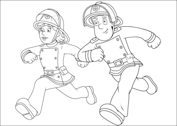 Penny Morris és Fireman Sam nyomtatható színezőkönyv