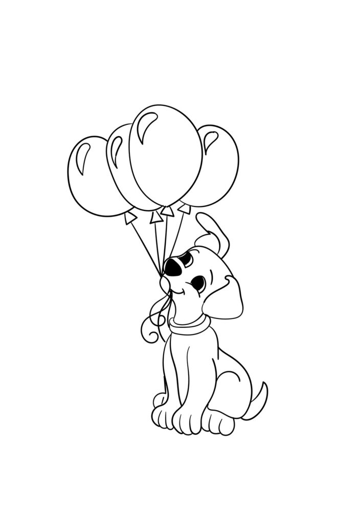 Livre de coloriage en ligne chiot chien pour enfants avec ballons