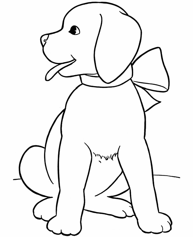 Druckfähiges Malbuch Hund mit Schleife für Kinder