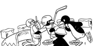 Pingu malebog printbar hockey spil
