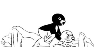 Pingu og slædekørsel - en malebog til udskrivning
