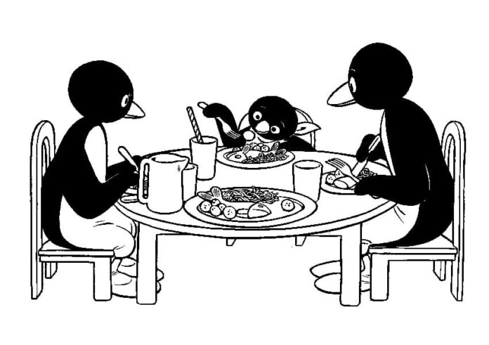 Druckbares Malbuch von Pingu und seinen Eltern