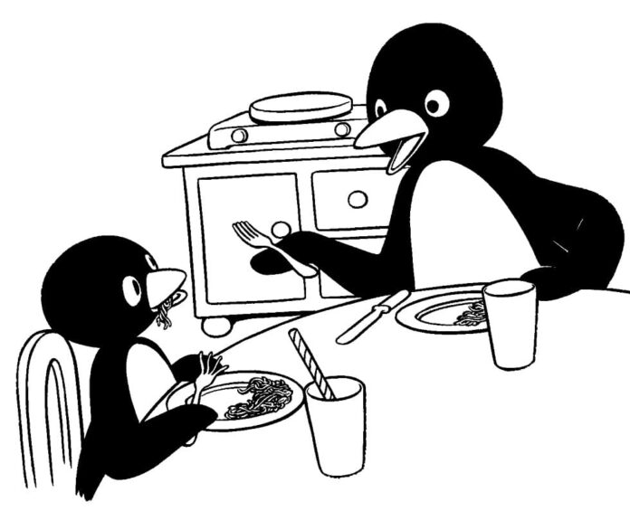 Livro para colorir Pingu do desenho animado para as crianças imprimirem