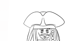 Livro para colorir Piratas do Caribe com o Lego Pirate Jack Sparrow